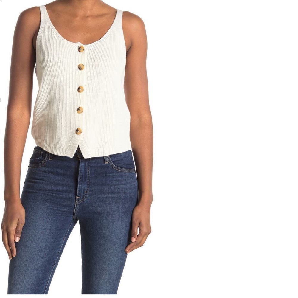 7 for all mankind Women’s button up tank in white cotton blend size L , NWT
